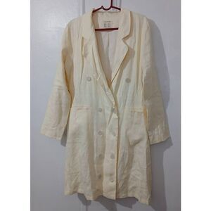 Boheme Canada womens xl yellow 100% linen long trench jacket double Breasted